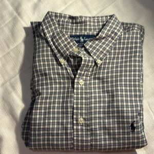 Ralph Lauren Yarmouth Size 18 34/35 Blue and White Plaid long sleeve shirt